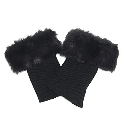 Image of HugeStore Women Ladies Winter Warm Faux Fur Crochet Boot Cuff Socks Short Leg Warmers Black