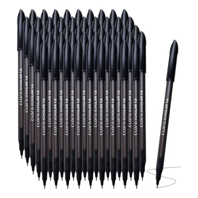 Image of CLARO Scholar Ballpoint Pens, BLACK, Medium Point (1.0mm), Pack of 50, Smooth Ball Pens for School Office Home Everyday Use