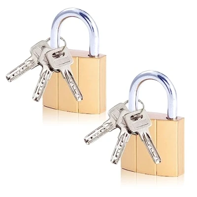 Image of Small Padlocks with Keys, 2PCS Locker Solid Brass 32mm Pad Lock Outdoor Mini Padlock for Gym Suitcase Travelling Luggage
