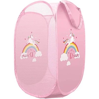 Image of Pink Unicorn Pop Up Laundry Hamper Kids Basket Tidy Toys Storage Bag Bin