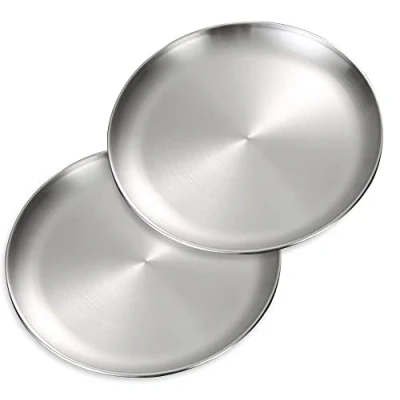 Image of Betinyar 2 Pieces 10.2 Inch Stainless Steel Dinner Plates, Metal Dishes for Steak Salad, Camping Outdoor Plate(Silver, 26cm)
