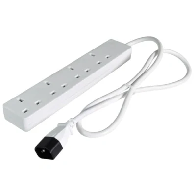 Image of Mercury 4 Gang Extension Lead UK to IEC C14 1m Cable 240V 10A Power Strip with Plug Sockets Wall Mountable Multi for UPS, Server, IT Rack IEC60320 &amp; RoHS Compliant White