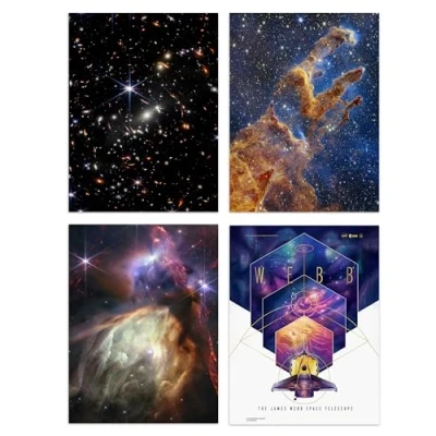 Image of Artery8 Pack of 4 NASA James Webb Space Telescope Images Deep Field Stars Rho Ophiuchi Clouds Pillars Creation Unframed A4 Wall Art Living Room Prints Set