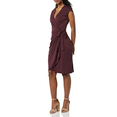 Image of Amazon Essentials Women&#039;s Classic Cap Sleeve Wrap Dress (Available in Plus Sizes), Burgundy, 5XL