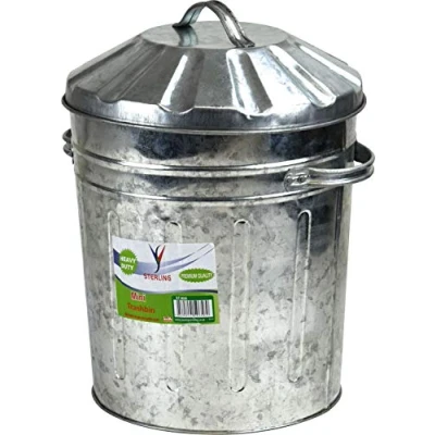 Image of Sterling Ventures 15L Small Galvanised Metal Dust Bin Recycling Waste Rubbish