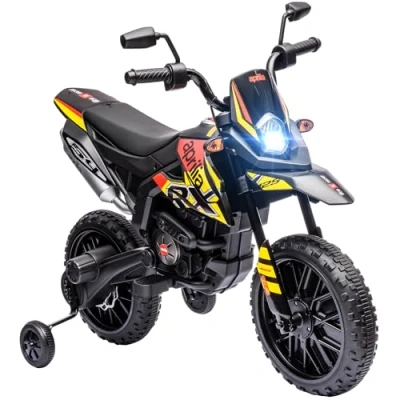 Image of AIYAPLAY 12V Kids Motorbike, Aprilia Licenced Electric Motorbike with Training Wheels, Spring Suspension, LED Light, Music, USB, Bike for Boys Girls, Yellow