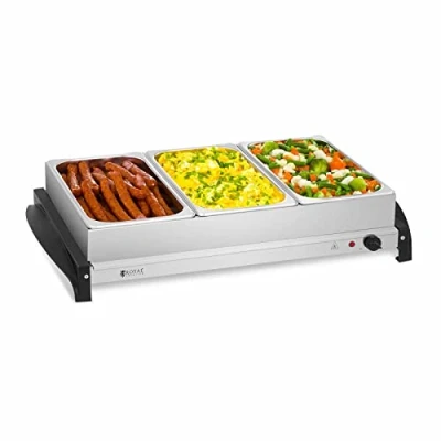 Image of Royal Catering RCHP 400/3 Food Warmer Buffet Server Warming Tray Electric (3 x 2 L, 400 W, 4585 C, 52.5 35.5 cm, Stainless Steel, Acrylic Glass Cover)