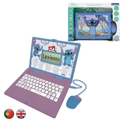 Image of LEXIBOOK JC598Di4, Disney Stitch, Bilingual ENGLISH/PORTUGUESE Educational Laptop, 124 Language Activities, Writing, Maths, Logic, Music, and Games, Boys Girls