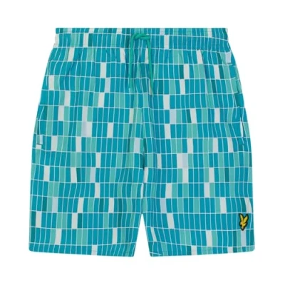 Image of Lyle &amp; Scott Pool Print Mens Swimshorts Turquoise material_nylon Size Large