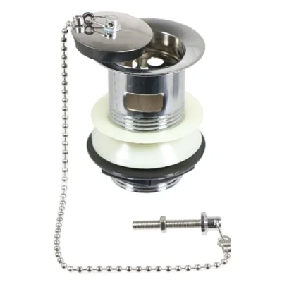 Image of SPARES2GO Chrome Slotted Sink Basin Bathroom Kitchen Waste Chain Stay Plug (1 1/4&quot;)