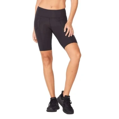 Image of 2XU Women&#039;s Motion Mid Rise Compression Short, Black/Dotted Black Logo, XXL
