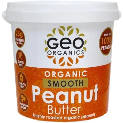 Image of Geo Organics Smooth Peanut Butter 1kg Tub (6pk) Made with 100% Organic Roasted Peanuts Natural, No Palm Oil, Added Sugar, Salt, Hi Oleic Peanuts, High Protein, Gluten Free, Vegan, Dairy Free