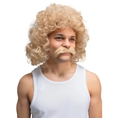 Image of Wicked Costumes Adult Mens Dirty Blonde Perm with Tash Fancy Dress Wig