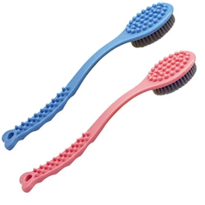 Image of QiCheng&amp;LYS Dry brushing Body Brush,Back Cleaning Brush,Long Wooden Handle Cleans the Easily 14in (Blue and Pink)