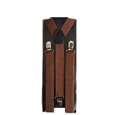 Image of L&amp;C® MENS LADIES UNISEX ADJUSTABLE SLIM BRACES TROUSER SUSPENDERS FANCY DRESS CLIP ON (Brown)