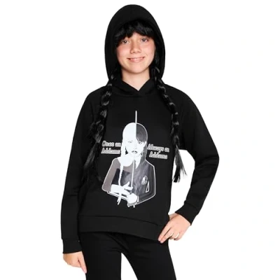Image of Wednesday Girls Hoodie Hooded Sweatshirt for and Teenagers 7 16 Years Soft Warm Casual Streetwear Gifts (Black/Addams, 8 Years)