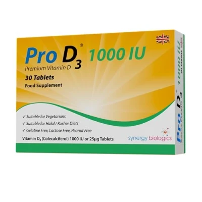 Image of Pro D3 1000 IU Tablets Premium Vitamin 30 Gelatine Free, Lactose Dairy Nut Free Suitable for Vegetarians, Halal &amp; Kosher Diets Made in The UK