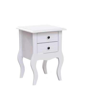 Image of Vida Designs Rectangular Clarence 2 Drawer Bedside Nightstand Cabinet, White, 30 cm D x 35 W 49 H