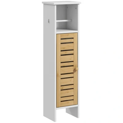 Image of HOMCOM Bathroom Cabinet with Toilet Paper Holder, Slim Floor Storage Unit Adjustable Shelf, Stand, 78cm Tall, White
