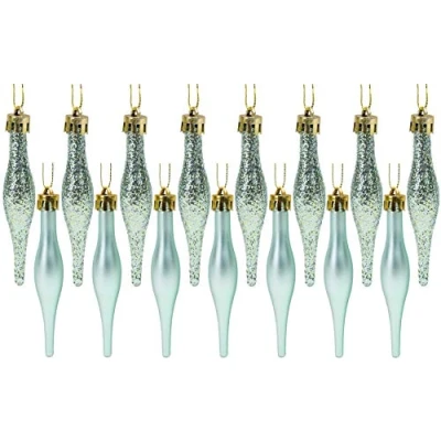 Image of Christmas Concepts® Pack Of 15 8.5cm, 85mm (3.4&quot;) Droplet Baubles Matte &amp; Glitter Design (Mint Green)
