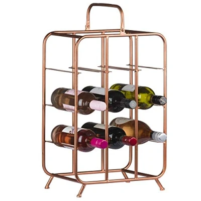 Image of CKB LTD Nine Bottle Industrial Inspired Copper Wine Rack Square Free Standing 9 Storage Metal Holder Holds Bottles Finish Also Champagne Prosecco