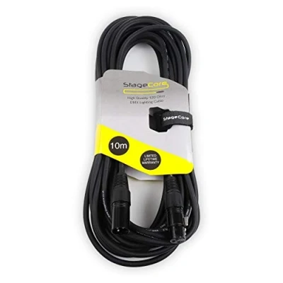 Image of StageCore SCDMX10 10 Metre 3 Pin XLR Male Female DMX Cable Lead Black
