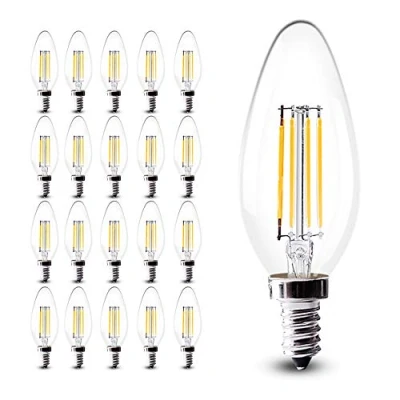 Image of E14 LED Filament Bulb 4W, Equivalent 40W Incandescent, Warm White 2700 3000K, C35 Small Edison Screw Vintage Candle Light Bulb, No Dimmable, 20 Pack