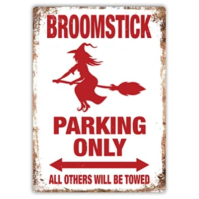 Image of Broomstick Parking Metal Wall Sign Plaque Art Inspirational