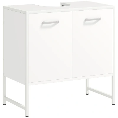 Image of HOMCOM Under Sink Bathroom Cabinet, Freestanding Cabinet with Soft Close Doors and Adjustable Shelf for Basin without or Pedestal, White