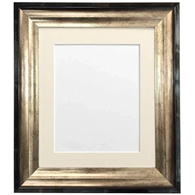 Image of FRAMES BY POST Firenza Antique Distressed Black and Gold Picture Photo Frame Plastic Glass with Ivory Mount 30&quot;x24&quot; for Size 24&quot;x20&quot;