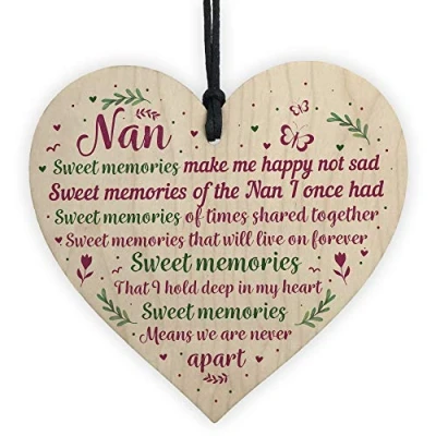 Image of RED OCEAN Nan And Grandad Memorial Plaques Handmade Wooden Hanging Heart Sign Graveside Ornament Christmas Decoration Bauble