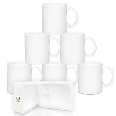 Image of MR.R Sublimation Blanks Dishwasher White Ceramic Coffee Mugs 11oz Blank Classic Drinking Cup Mug with Handle for Milk Tea Cola Water, Case of 6 PCS