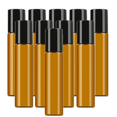 Image of NA 10Pcs 10ml Essential Oils Roller Bottles Refillable Brown Amber Glass with Stainless Steel Balls