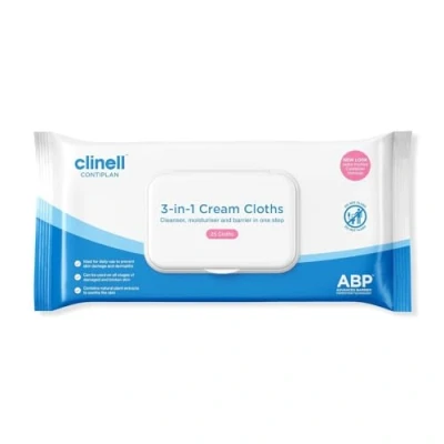 Image of CONTIPLAN Incontinence Cleansing Cloths with Barrier Cream Packs of 8 All in One Wipes Cleanses, Soothes and Moisturises White