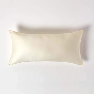 Image of HOMESCAPES Cream Organic Cotton Euro Size Pillowcase 40 x 80 cm 400TC 600 Thread Count Equivalent Pillow Case with Zip