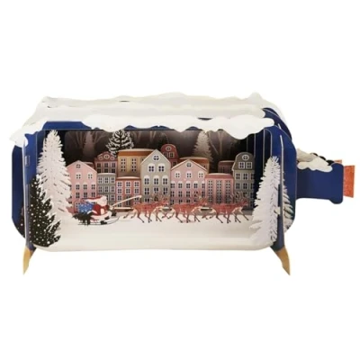 Image of Message in A Bottle Santa Sleigh &amp; Reindeer Pop Up Christmas Greeting Card XMIB093