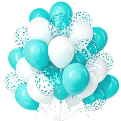Image of Teselife Blue White Balloons, 30Pcs 12 Inch Teal Turquoise Confetti Balloon Ribbon Girl Boy Men Women Birthday Wedding Anniversary Engagement Bridal Shower Valentine Bachelorette Party
