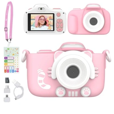 Image of Kids Digital Camera 16MP Photo &amp; 1080p Video Resolution myFirst 3 with Selfie Macro Lens Memory Card Storage up to 32GB, Includes Shockproof Case for Age 4 15 (Pink)
