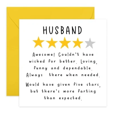 Image of Central 23 Husband Birthday Card &#039;Husband Review&#039; Thank You for Him Funny Cards Partner Father’s Day Anniversary from Wife Comes With Fun Stickers