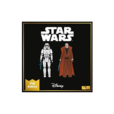 Image of Pin Kings Official Star Wars Stormtrooper and Obi Wan Collectible Metal Enamel Badges Set of Two Pins on a Backing Card Merchandise