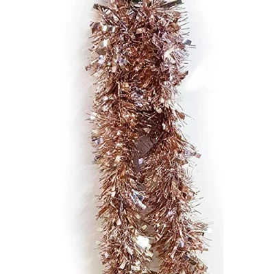 Image of 2 Metre Deluxe Chunky Fluffy Tinsel Bright and Classic Christmas Colours 6 Foot 7&quot; Long Thick Thin 6ply Foil Metallic Many (Rose Gold)