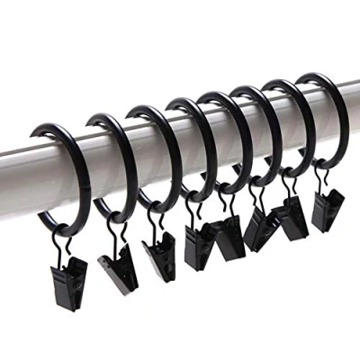 Image of Coideal Black Curtain Rings Clips 30 Pack 25mm Small Metal Drapery Hanging Loops Circle with Clip