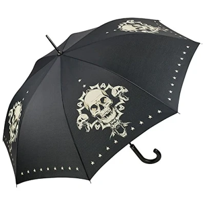 Image of VON LILIENFELD® Umbrella cane Large Sturdy Automatic Opening Art Skull Skull, Black, 88/100,