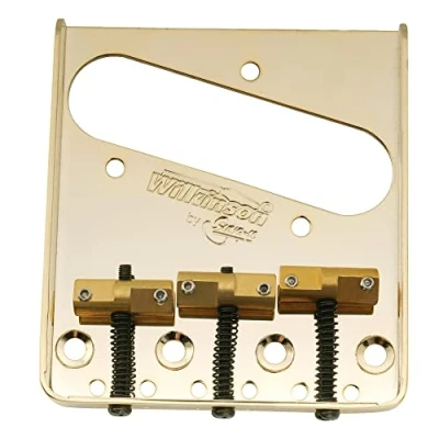 Image of Wilkinson WTB Vintage Telecaster Bridge 3 Compensated Brass Saddles for Tele Style Electric Guitar, Gold