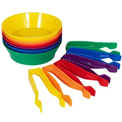 Image of edxeducation Sorting Bowls &amp; Tweezers Set of 12 18M+ 6 Colours Counting and Toy for Toddlers Early Education Fine Motor Skills Resource