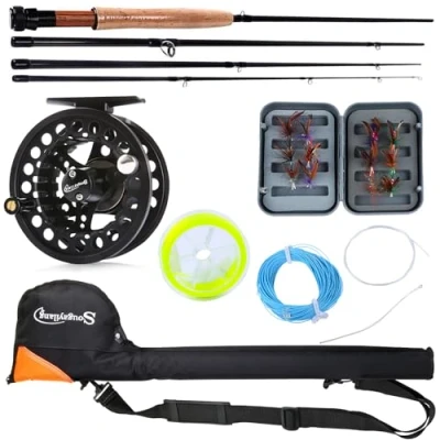 Image of Sougayilang Saltwater Freshwater Fly Fishing Rod with Reel Combo Kit (Black Kits Bag)
