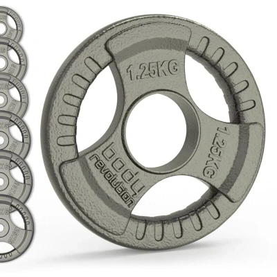 Image of Body Revolution Olympic Weight Plates for 2&quot; Barbells, Cast Iron Tri Grip Design Powerlifting, Building &amp; Home Gym Strength Training