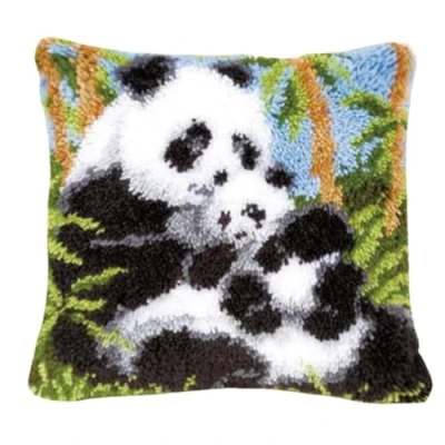 Image of CAIRF Pandas Pattern Latch Hook Kits Pillowcase Embroidery Kit Cushion Cover Set for Starters Adults or Children, 43 X cm