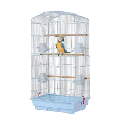 Image of Large Metal Bird Cage for Budgie Parakeet Canary Cockatiel Finch or Lovebird by Crystals® (White)
