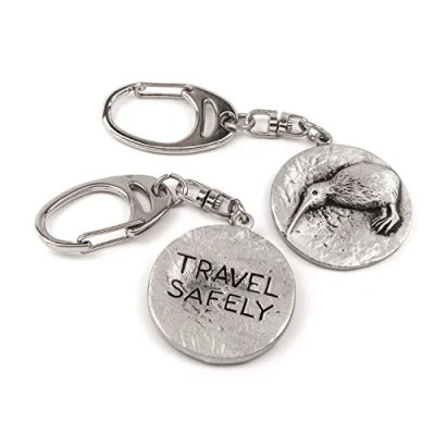 Image of New Zealand/Kiwi bird &#039;Travel Safely&#039; metal keyring for travellers, Gift